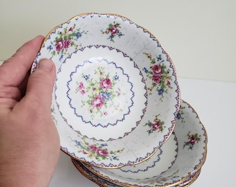 Royal Albert Petit Point 6 1/4&quot; Soup or Cereal Bowl, Petit Point Fine Bone China Serving Piece, Set of Four Fancy China Bowls