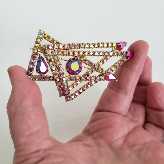 Mid Century Triangular Geometric Rhinestone Brooc… - image 1