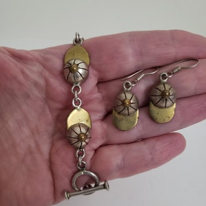Vintage 925 Silver Baseball Cap Bracelet and Earrings Set with Gold Tone Brim and Button Accents