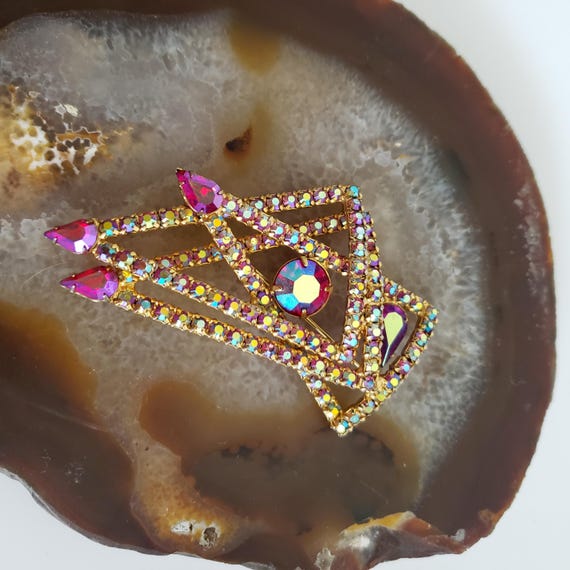 Mid Century Triangular Geometric Rhinestone Brooc… - image 6