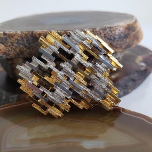 Vintage Brutalist Brooch: Gold & Silver Tone Spikey Pin - Numbered