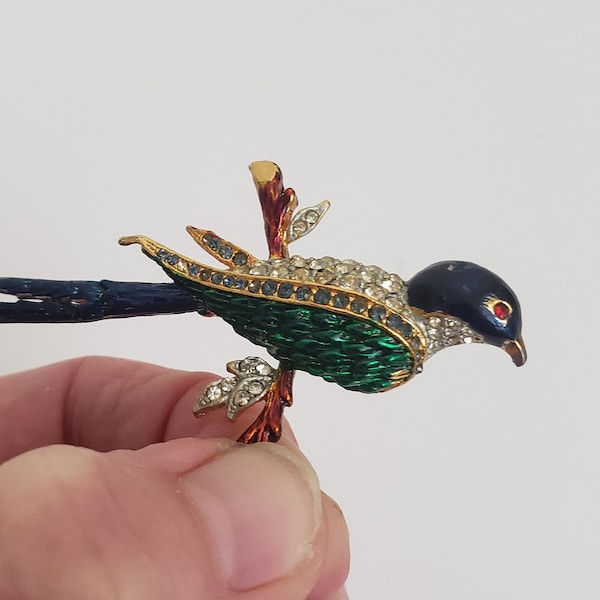 Collectible Sphinx of London Enamel and Rhinestone Bird on a Branch Brooch or Pin, A2012