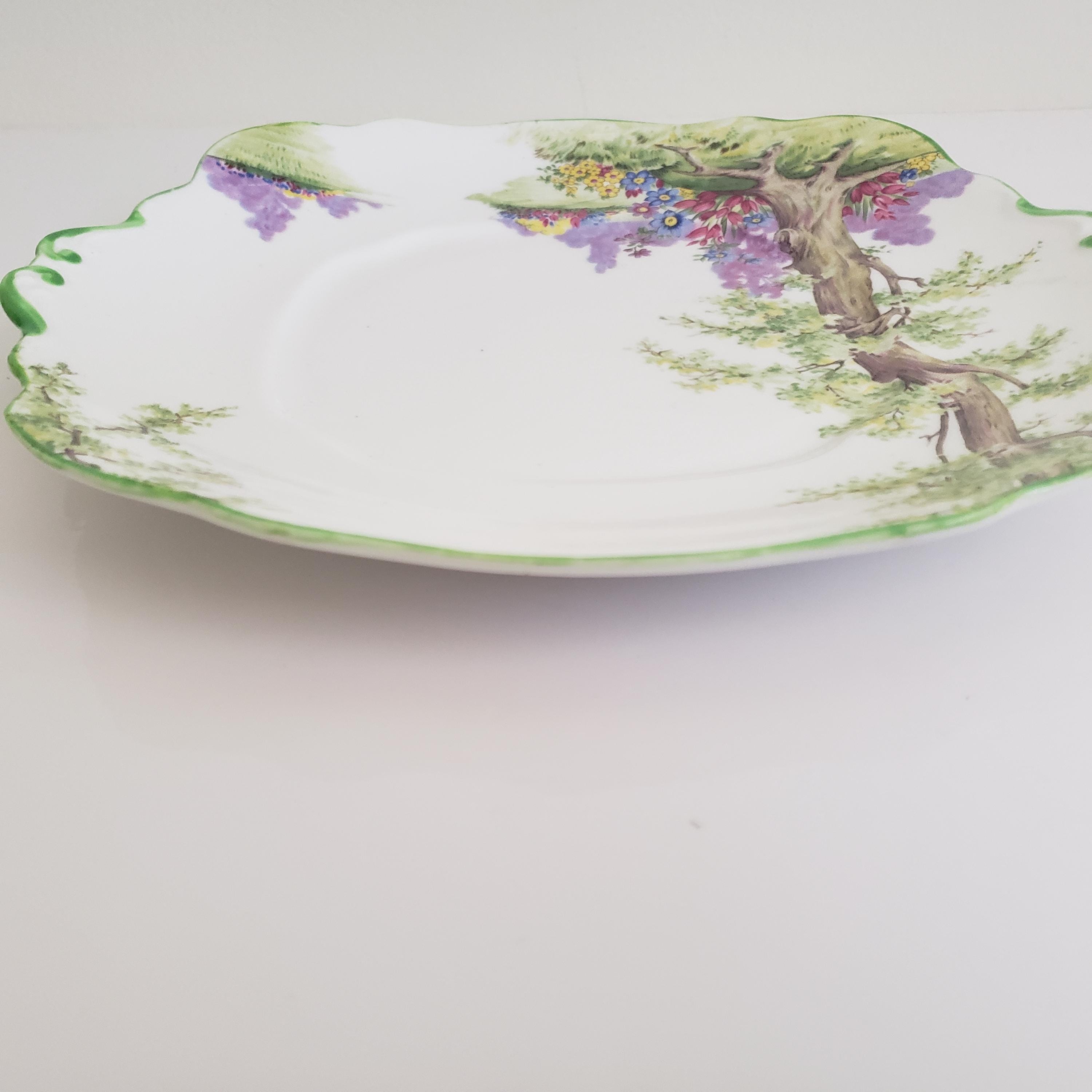 アンティーク ロイヤル アルバート ケーキプレート：グリーンウッド