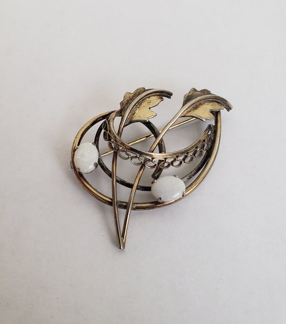 Vintage Sterling and White Opal Brooch, Whimsical… - image 2