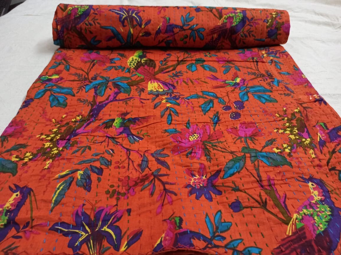 Block Print Kantha King Bed Cover Bedspread Boho Bedding Boho Etsy UK