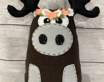 felt woodland animal, flower crown woodland moose, baby gift, woodland baby shower, woodland nursery decor, outdoor nursery, woodland theme