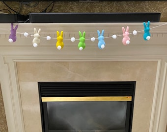 bunny garland, Easter decor, Easter mantle swag, Easter garland, mini bunnies, spring garland, bunny butt, felt bunnies