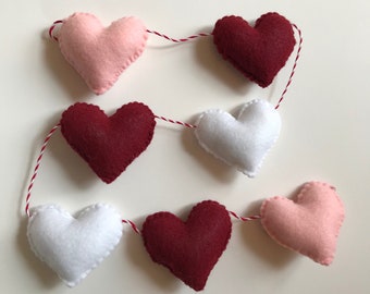 Hand stitched Valentine’s Day heart swag, heart garland garland