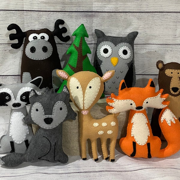 woodland animals, woodland nursery, baby gift, outdoor nursery, woodland shower, photo props, fox, bear, deer, wolf, raccoon, felt animals