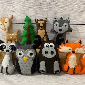 mini woodlands, woodland mobile, woodland diaper cake, baby shower decor, nursery decor, woodland theme, stuffed woodlands, DIY mobile,