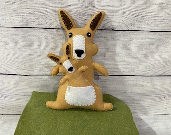 Felt Kangaroo with Baby: Stuffed Animal Nursery Decor