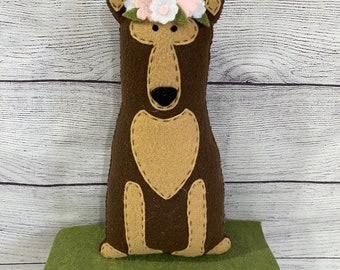 felt woodland animal, flower crown, woodland bear, baby gift, woodland baby shower, woodland nursery decor, outdoor nursery, woodland theme