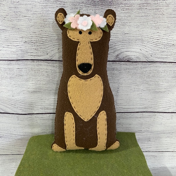 felt woodland animal, flower crown, woodland bear, baby gift, woodland baby shower, woodland nursery decor, outdoor nursery, woodland theme