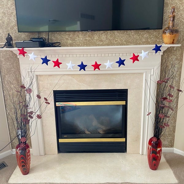 Fourth of July decor, 4th of July swag, star garland, red white and blue, mantle decor, patriotic decor, holiday decor, independence day