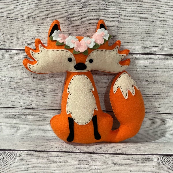 felt woodland animal, flower crown, woodland fox, baby gift, woodland baby shower, woodland nursery decor, outdoor nursery, woodland theme