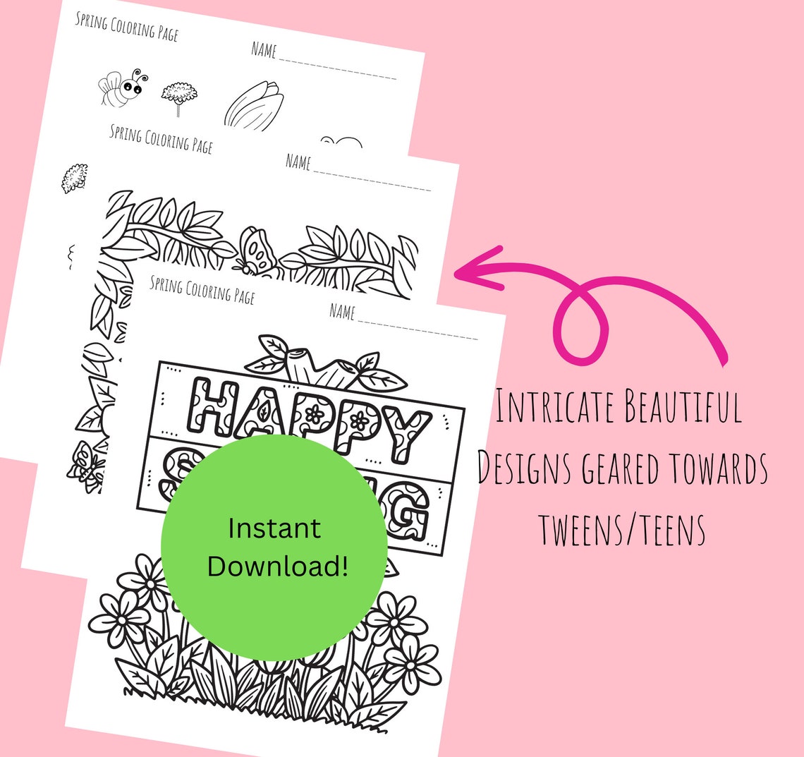 Spring Tween Coloring Page Printable Spring Teen Activity Kids Activity ...