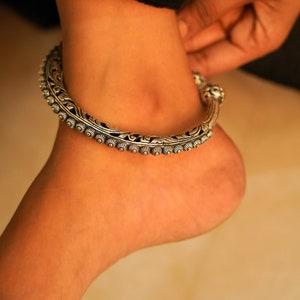 Tattva Chitai Intricate Ankle Kada, Sterling Silver Chain Anklet, Handmade Oxidized Silver Anklet, Gifts For Her