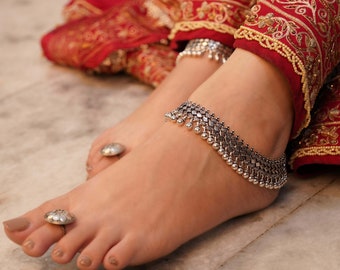Tattva Intricate Guthau Ghughri Anklet Pair , 925 Sterling Silver Anklet, Handmade Oxidized Silver Anklet, Gift For Her, Statement Piece