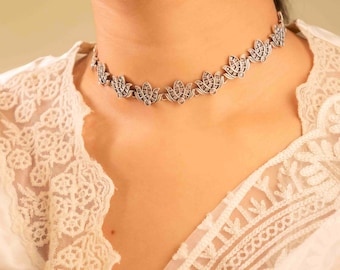 925 Sterling Silver Choker, Essence Scintillating Lotus Timeless