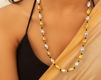 925 Sterling Silver Dholki Mala, Dual Tone Indian Necklace