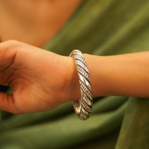 925 Sterling Silver Tattva Intricate Tribal Inspired Kada, Oxidzed Indian Silver Bangle Bracelet, Gift for her, Statement Jaipuri Jewellery image 2