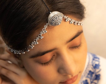 925 Sterling Silver Ghughri Drop Vintage Inspired Intricate Borla, Handcrafted Indian Silver Hair Accessory,Silver Hair Chain,Head Jewellery