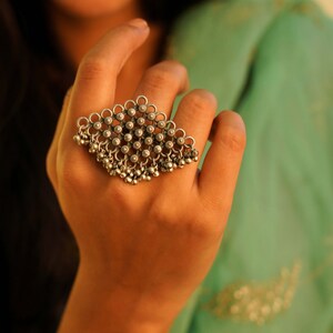925 Sterling Silver Tattva Intricate Jali Ghughri Statement Ring , Designer Handcrafted Oxidized Silver Ring, Gift For Her, Adjustable Ring