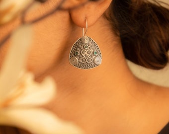 925 Sterling Silver Moh Daana Detailed Work Wear Earring, Handcrafted Oxidized Indian Silver Earring, Statement Jewellery, Bridesmaid Gift