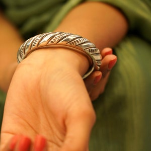 925 Sterling Silver Tattva Intricate Tribal Inspired Kada, Oxidzed Indian Silver Bangle Bracelet, Gift for her, Statement Jaipuri Jewellery