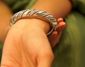 Oxidized Sterling Silver Tribal Bangle, Indian Inspired Kada