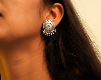 925 Sterling Silver Moh Fine Petal Ghughri Studs, Handcrafted Oxidized Indian Silver Stud Earring, Jaipuri Silver Earring, Pure Silver Studs