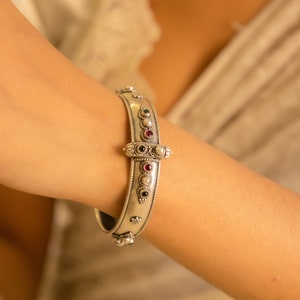 925 Sterling Silver Tattva Vintage Inspired Sadabahaar Kada, Oxidzed Indian Silver Bangle Bracelet, Gift for her, Statement Jaipuri Jewelry