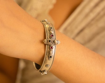 Oxidized Sterling Silver Kada Bangle, Vintage Indian Jewelry