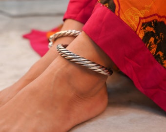 Anvaya Intricate Spiral Ankle Kada, 92.5 Sterling silver Anklet , Handmade Oxidized Silver Anklet, Gifts For Her , Statement piece
