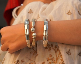 925 Sterling Silver Essence Intricate Fine Versatile Kada, Oxidzed Indian Silver Bangle Bracelet, Gift for her, Statement Jaipuri Jewellery