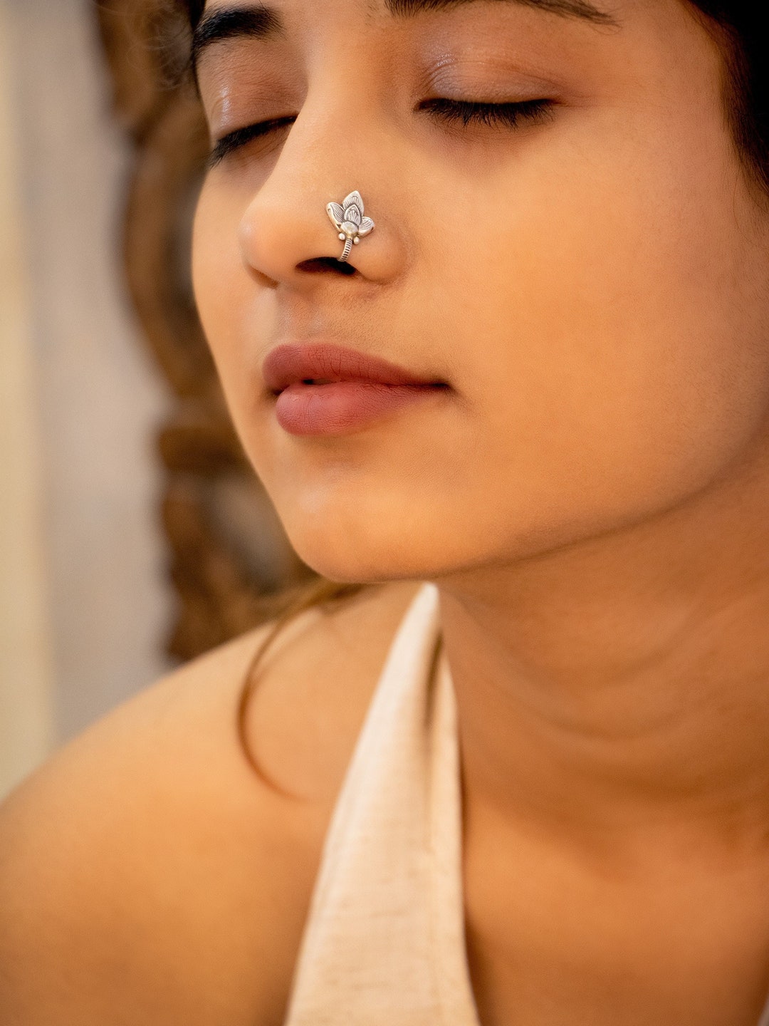 925 Sterling Silver Moh Intricate Triple Leaf Nose Clip On Indian Oxidized Silver Press On Nose