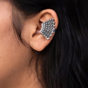 925 Sterling Silver Shyle Daana Detailed Pankhi Ear Clip On, Vintage Finished, Indian Silver Oxidized Bugadi Clip on Earrings, Gift for her