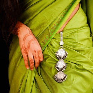 Tattva Vintage Inspired Coin Ghughri Satka/Keychain, 925  Sterling Silver Satka, Indian Oxidized Silver Waist Key Chain, Saree Keychain