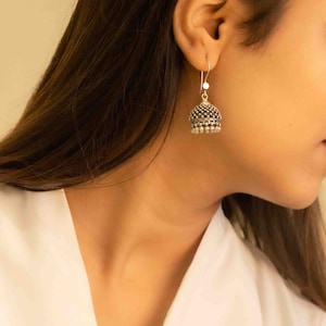 925 Sterling Silver Moh Embossed Jali Fish Hook Jhumki, Handcrafted Oxidized Indian Silver Jhumka Earrings, Gift for her,Traditional Jewelry
