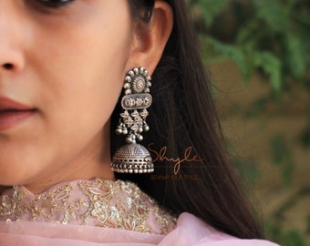 Boucle d'oreille en argent 925 Jali Jhumka, designer Jhumri Jali Jhumka, boucle d'oreille indienne en argent fabriquée à la main, cadeau pour femme, bijoux en argent pur
