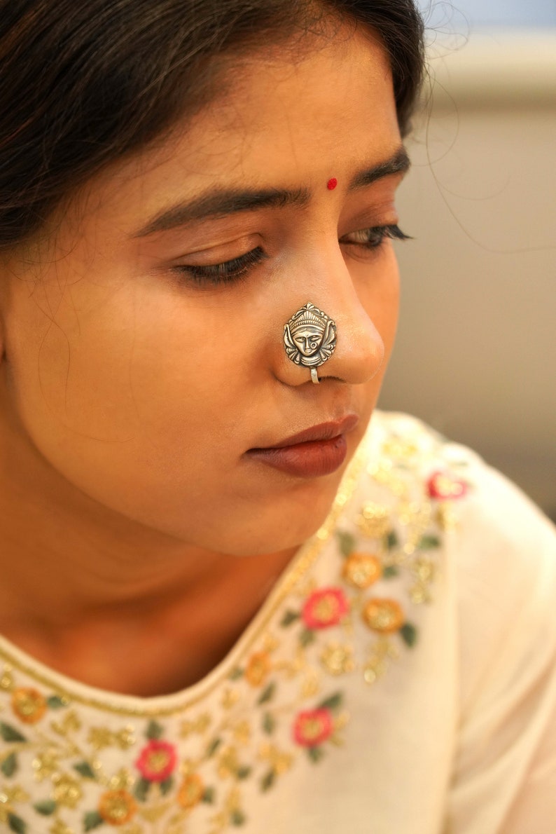 Mizoya Maa Durga Nose Clip on , 925 Handcrafted Sterling Silver Nose