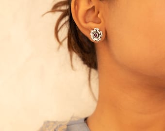 925 Sterling Silver Moh Intricate Rose Everyday Stud Earring, Handcrafted Oxidized Indian Silver Stud Earrings, Gift for her,Jaipuri Jewlery