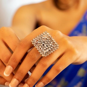 Essence Scintillating Square 925 Silver Ring, Designer Handmade  Sterling Silver Ring, Gift For Her, Adjustable Ring