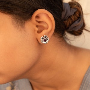 925 Sterling Silver Moh Intricate Rose Everyday Stud Earring, Handcrafted Oxidized Indian Silver Stud Earrings, Gift for her,Jaipuri Jewlery image 6