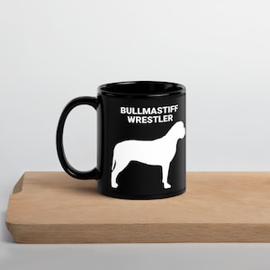 BULLMASTIFF WRESTLER, BULLMASTIFF Dog Lovers Mug, Dog Lovers Gift, Dog Mom Gift, Gift For Bullmastiff Owners, Pet Lover, Black, Coffee Cups