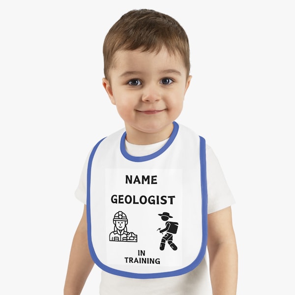GEOLOGIST In Training, Personalized Bibs for Babies & Infants, Baby Shower Gift, Unique Baby Gift, Baby Contrast Trim Jersey Bib