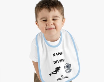 DIVER In Training, Personalized Bibs for Babies & Infants, Baby Shower Gift, Unique Baby Gift, Baby Contrast Trim Jersey Bib