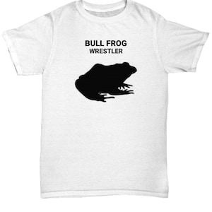 BULLFROG WRESTLER, Unisex T-Shirt,  100% Preshrunk Cotton, Seamless Body, Double-needle stitched sleeves, “Tearaway” Label
