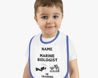 BIOLOGO MARINO in formazione, bavaglini personalizzati per neonati e neonati, regalo per baby shower, regalo unico per neonati, bavaglino in jersey con finiture a contrasto