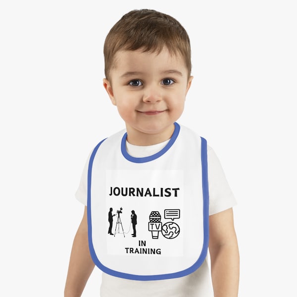 JOURNALIST In TRAINING, Baby Bib, Embroidered, Unique, Thoughtful, Humorous, Baby Gift, Baby Contrast Trim Jersey Bib.